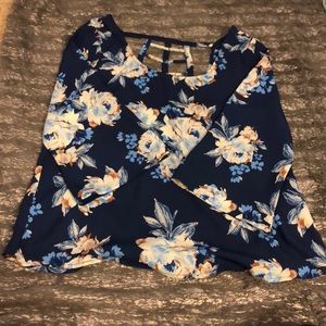Blue floral blouse with cage back size Small
